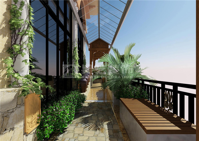 鳳景灣350平東南亞陽臺裝修設(shè)計效果圖