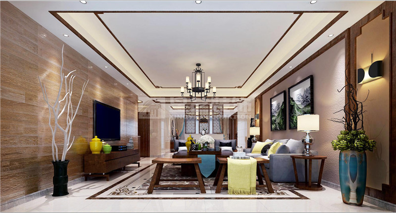 盛天東郡290平新中式客廳裝修設(shè)計效果圖