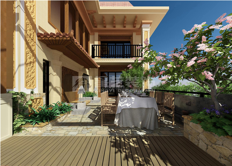 鳳景灣350平東南亞陽臺裝修設(shè)計效果圖