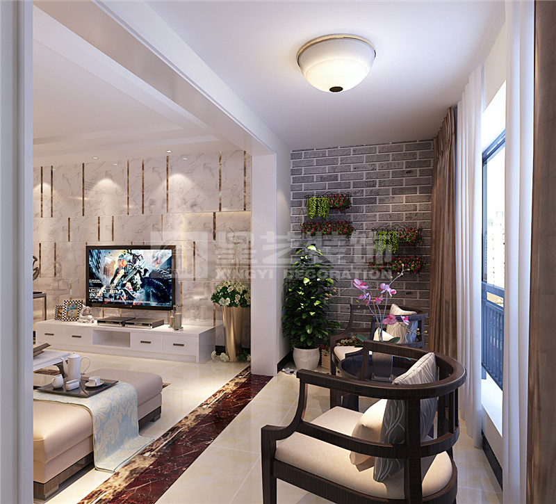 鳳景灣150平現(xiàn)代簡(jiǎn)約陽臺(tái)裝修效果圖