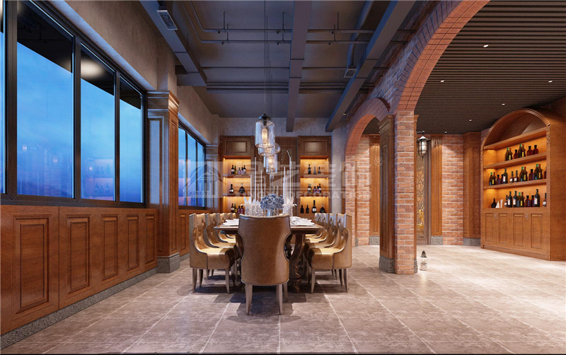 東盟慧谷西餐廳300平用餐區(qū)裝修設計效果圖
