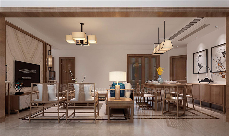 萬(wàn)達(dá)茂120平新中式客廳裝修效果圖