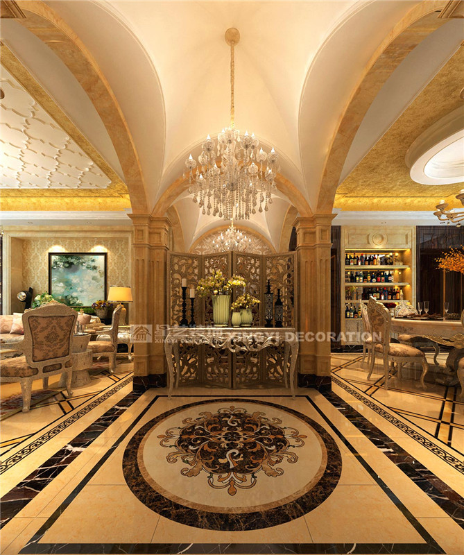 榮和公園尊府300平歐式新古典玄關裝修效果圖