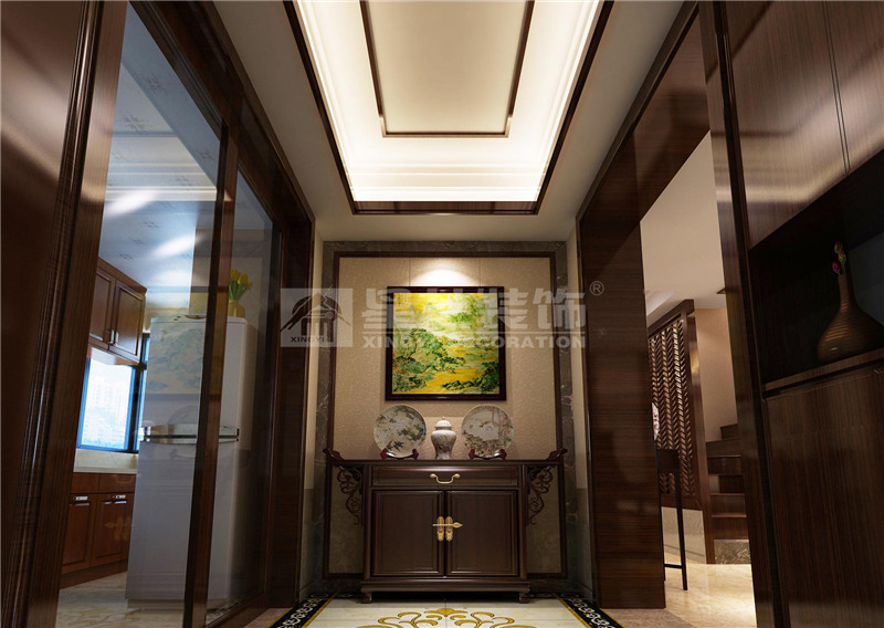 榮和大地180平新中式風格玄關(guān)裝修效果圖
