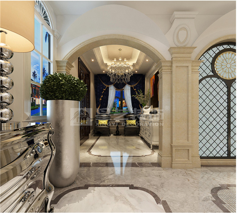 濱江花園別墅450平法式風格玄關裝修效果圖