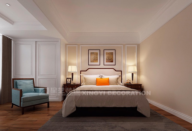 霖峰壹號120平美式風格臥室裝修效果圖