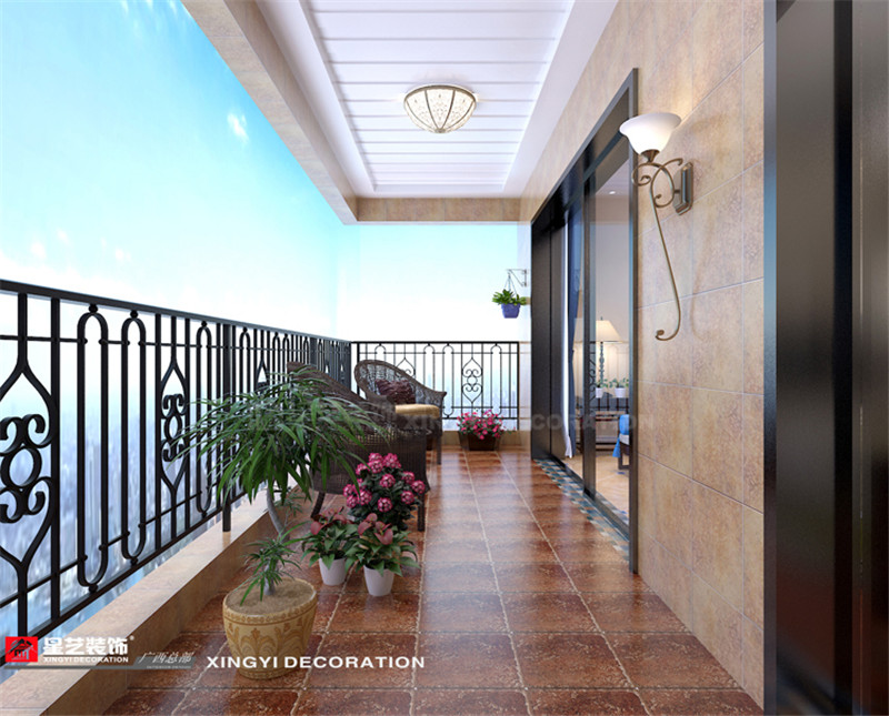 綠地中央廣場(chǎng)美式風(fēng)格128平陽(yáng)臺(tái)裝修效果圖