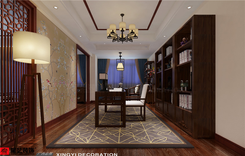 八桂綠城湖景新苑600平三樓書(shū)房裝修效果圖