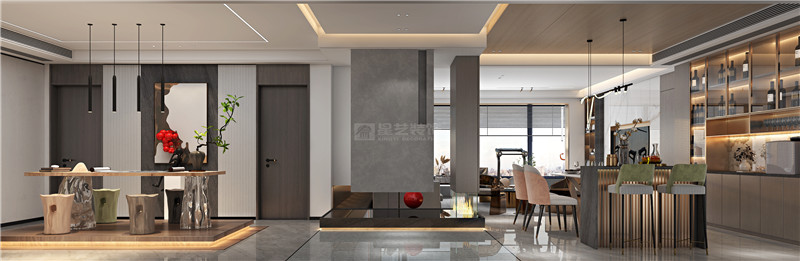 大唐臻觀250平入戶，吧臺裝修效果圖