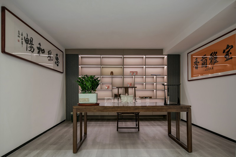 保利冠江墅750平新中式風(fēng)格別墅書房裝修實(shí)景