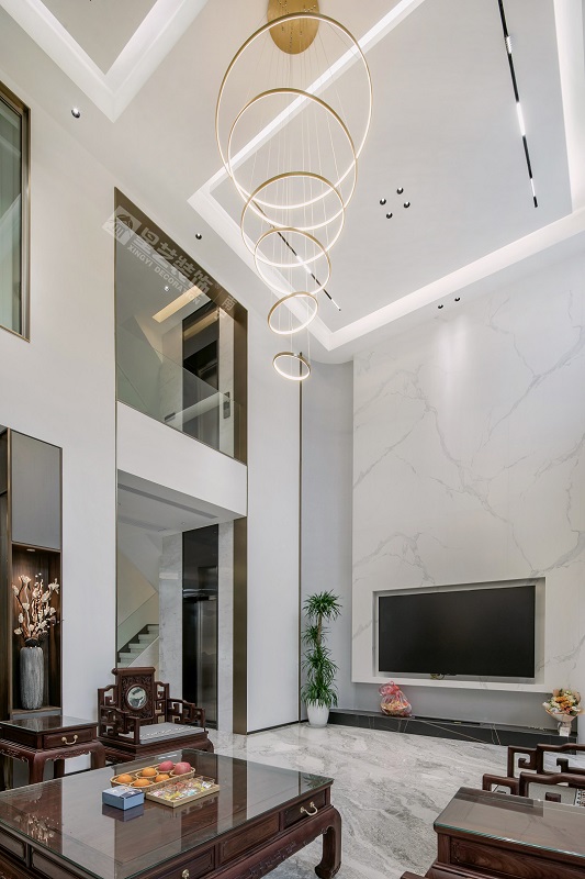 保利冠江墅750平新中式風(fēng)格別墅客廳裝修實(shí)景