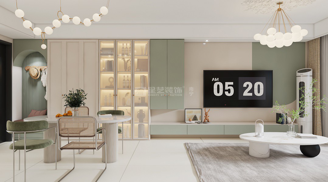 依云灣120平輕法式風(fēng)格客廳裝修效果圖