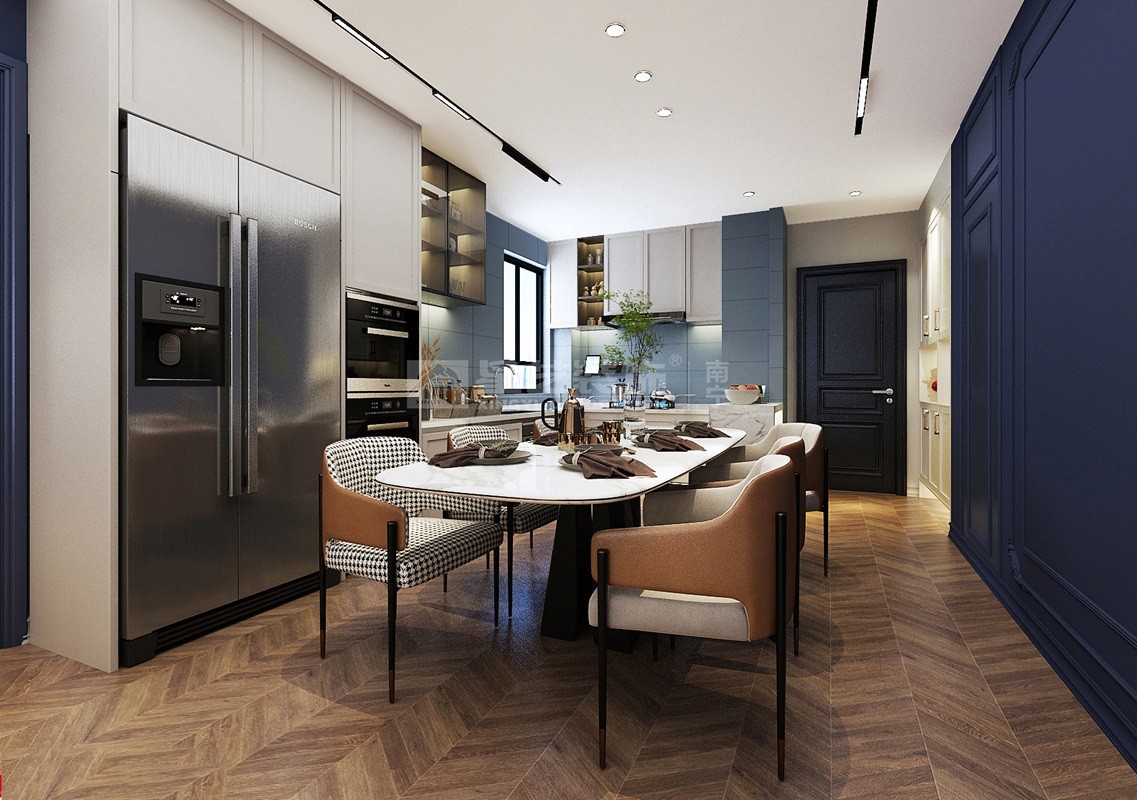 保利冠江墅140平法式復(fù)古餐廳裝修效果圖