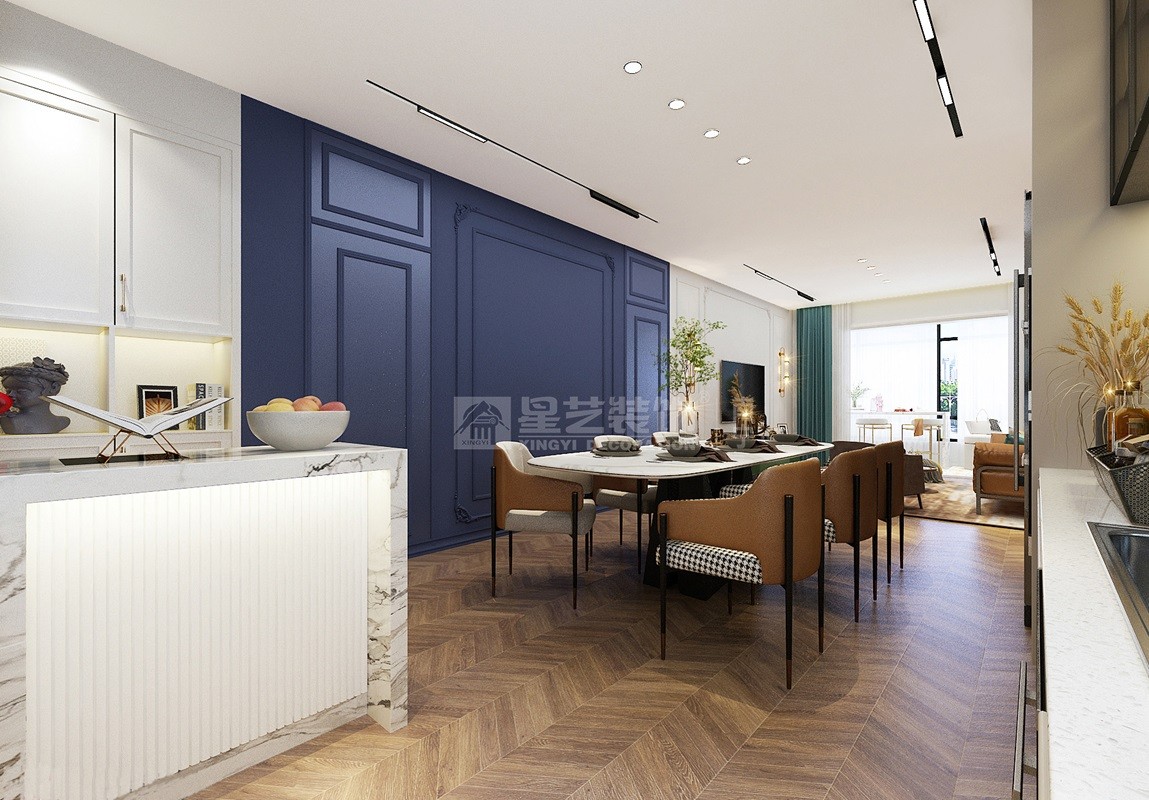 保利冠江墅140平法式復(fù)古餐廳裝修效果圖