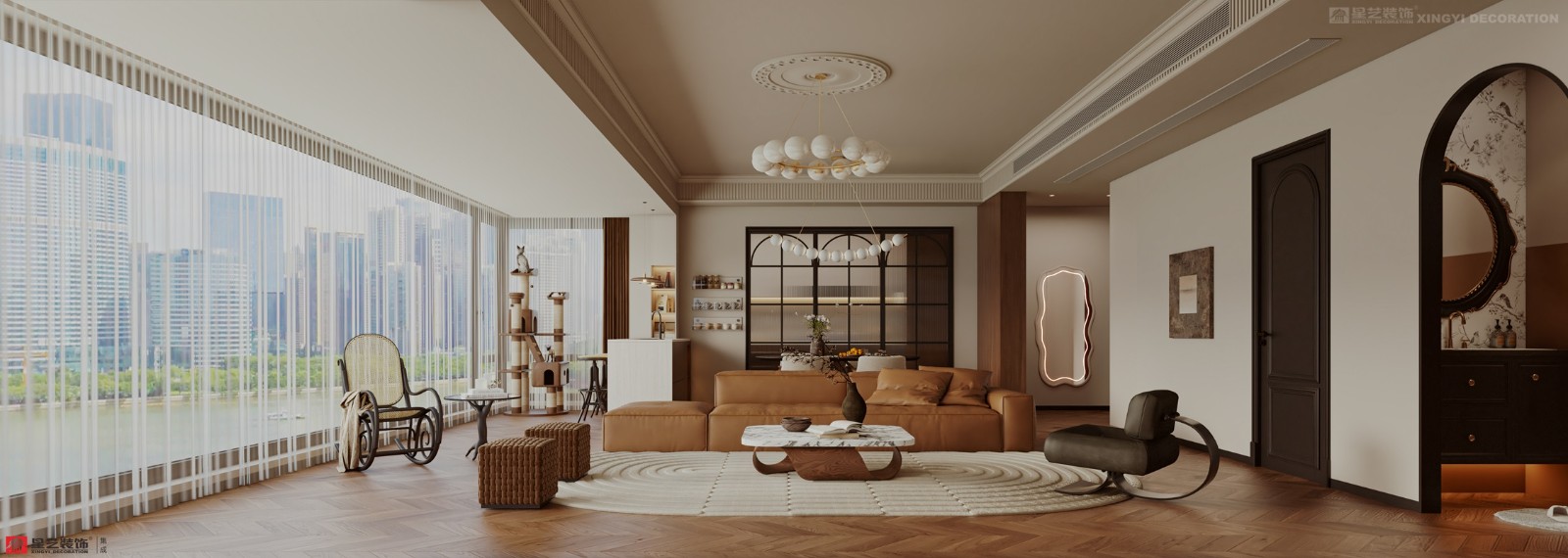 西園潤府160平中古風(fēng)客廳裝修效果圖