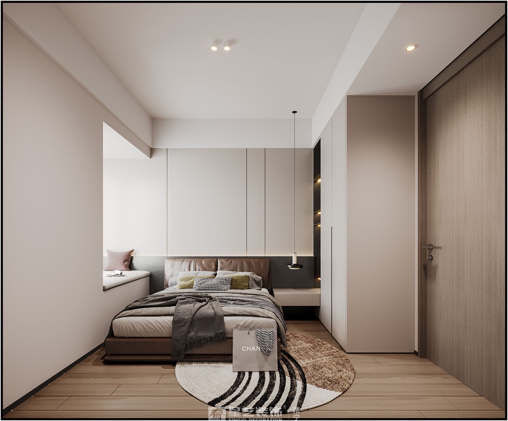 美的悅江府132平現(xiàn)代簡約臥室裝修效果