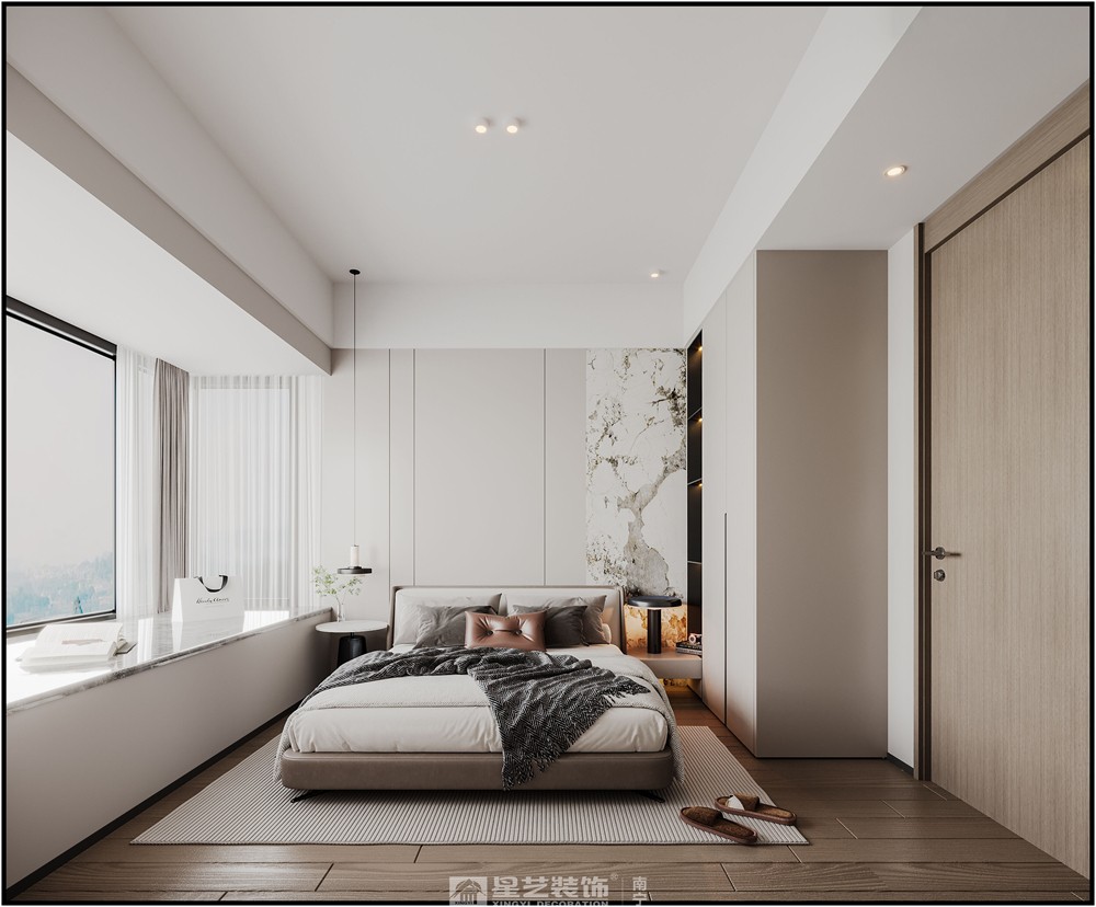 美的悅江府132平現(xiàn)代簡約臥室裝修效果