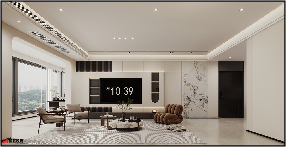 盛邦濱江府228平現(xiàn)代簡約客廳裝修效果圖