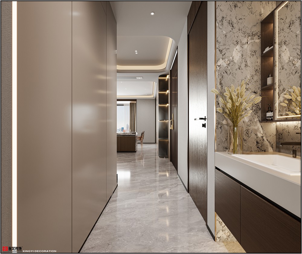 建發(fā)五象印月167平現(xiàn)代簡(jiǎn)約過(guò)道裝修效果圖