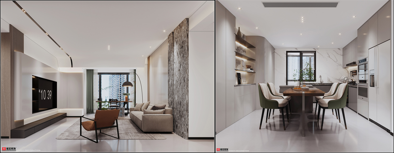 榮和公園大道142平現代簡約客餐廳裝修效果圖