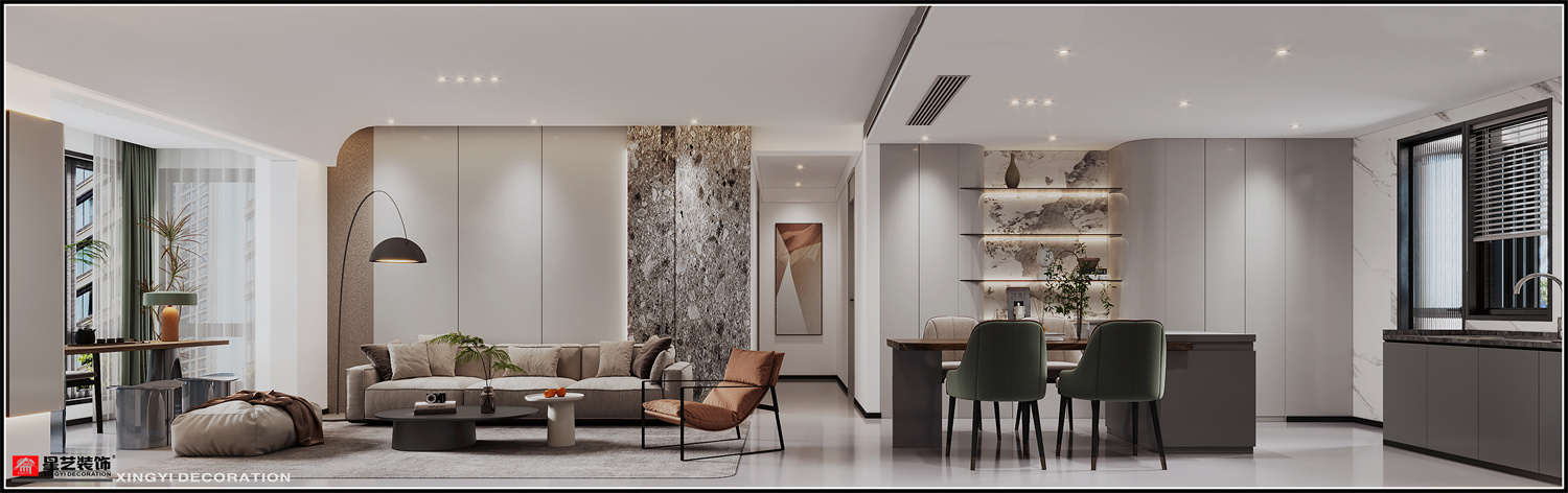 榮和公園大道142平現代簡約客餐廳裝修效果圖