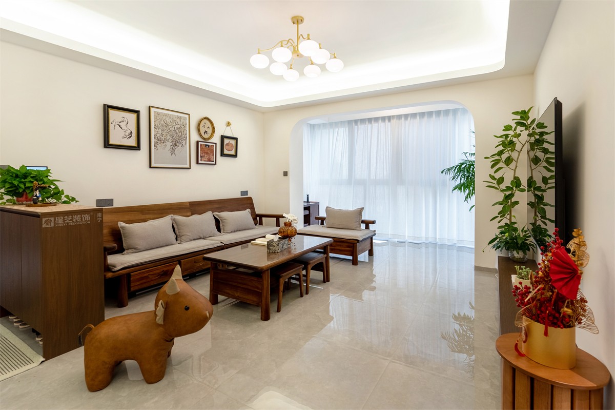 電力勘察院140平中古風客廳裝修完工實景