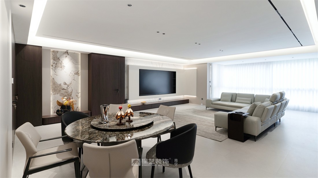 大唐臻觀196平現(xiàn)代簡約客廳裝修完工實景