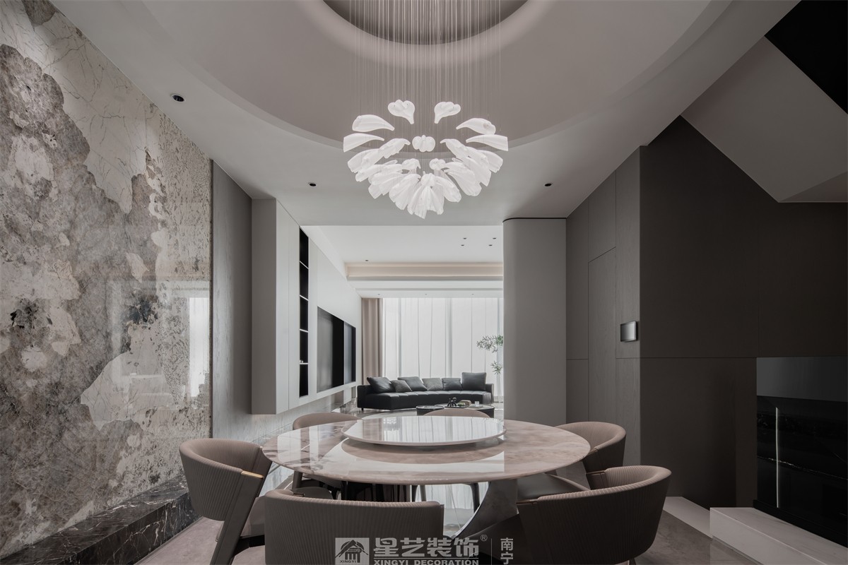 中海央墅500平現(xiàn)代極簡餐廳裝修完工實景圖