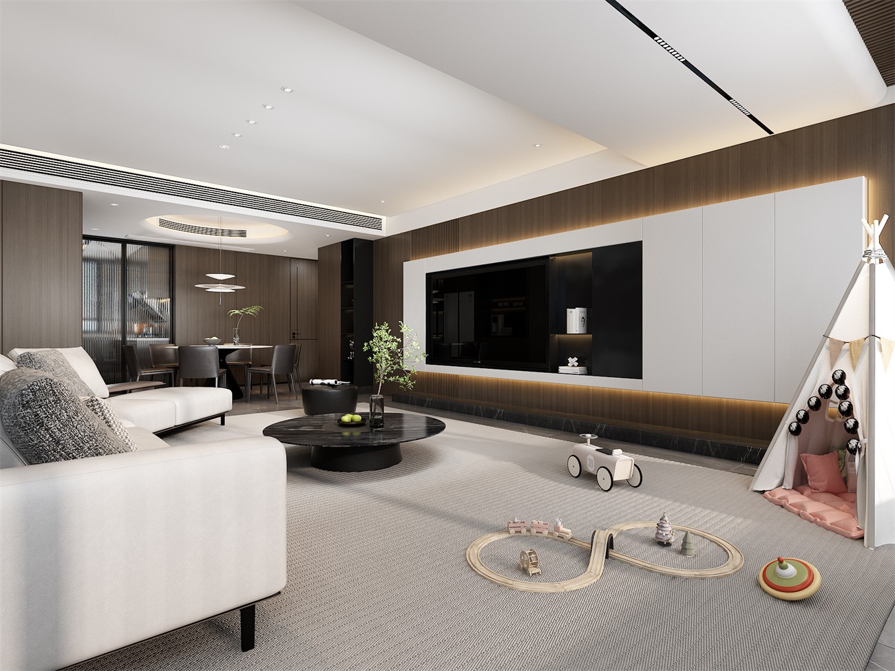 保利冠江墅143平意式輕奢客廳裝修效果圖