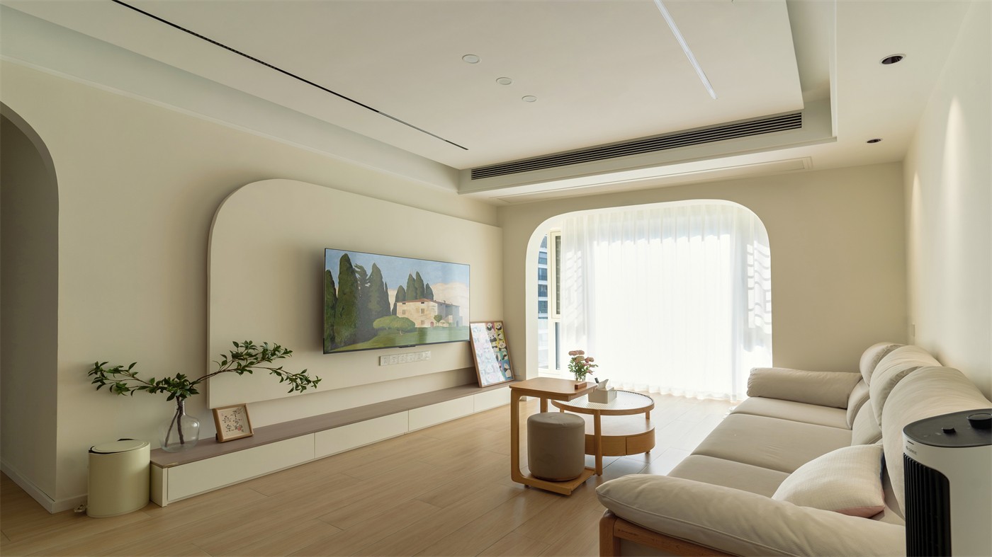 保利領(lǐng)秀廣場75平奶油風(fēng)客廳裝修實(shí)景圖