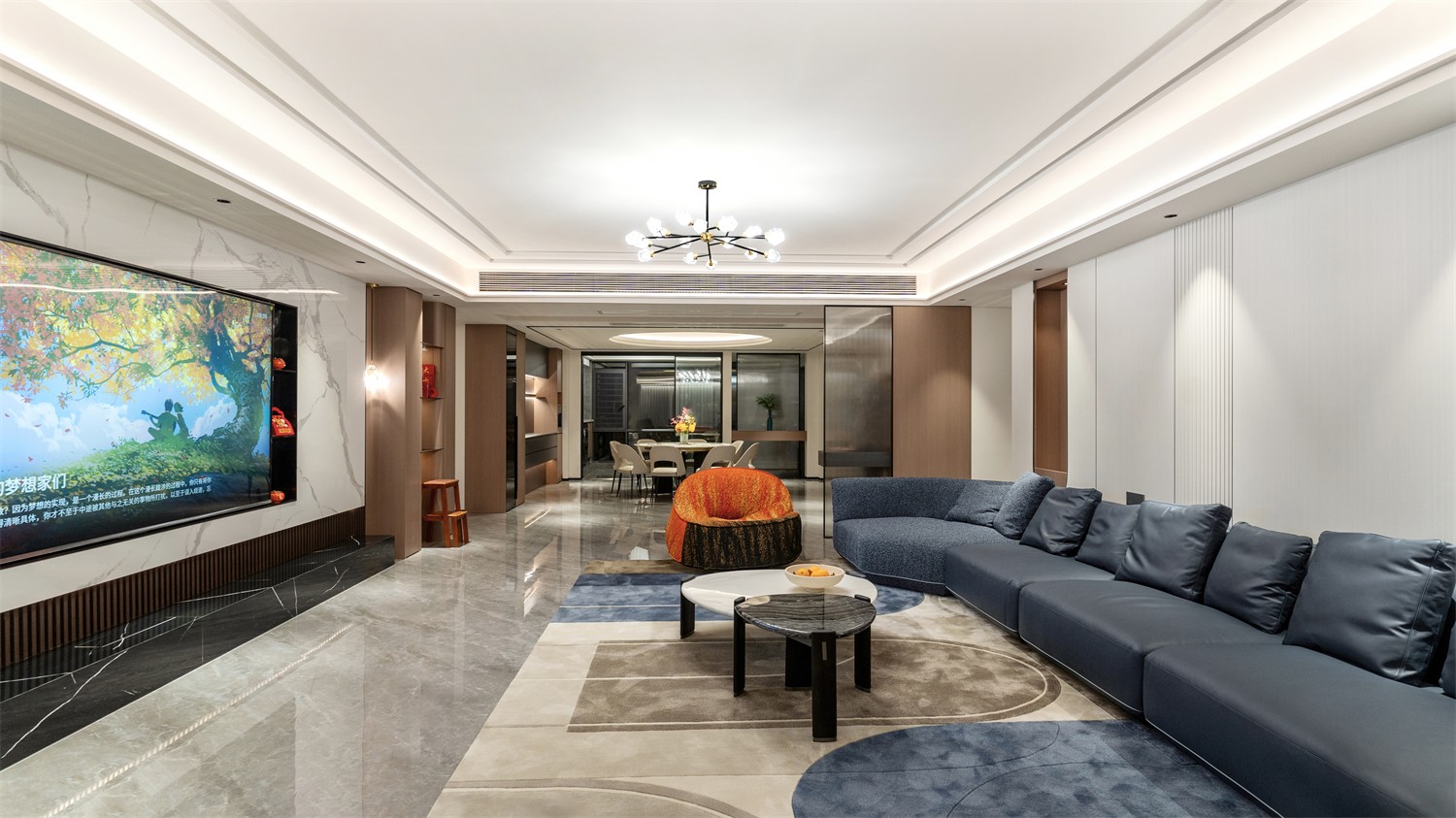 龍光玖瓏湖271平現(xiàn)代風(fēng)格客廳裝修實景圖