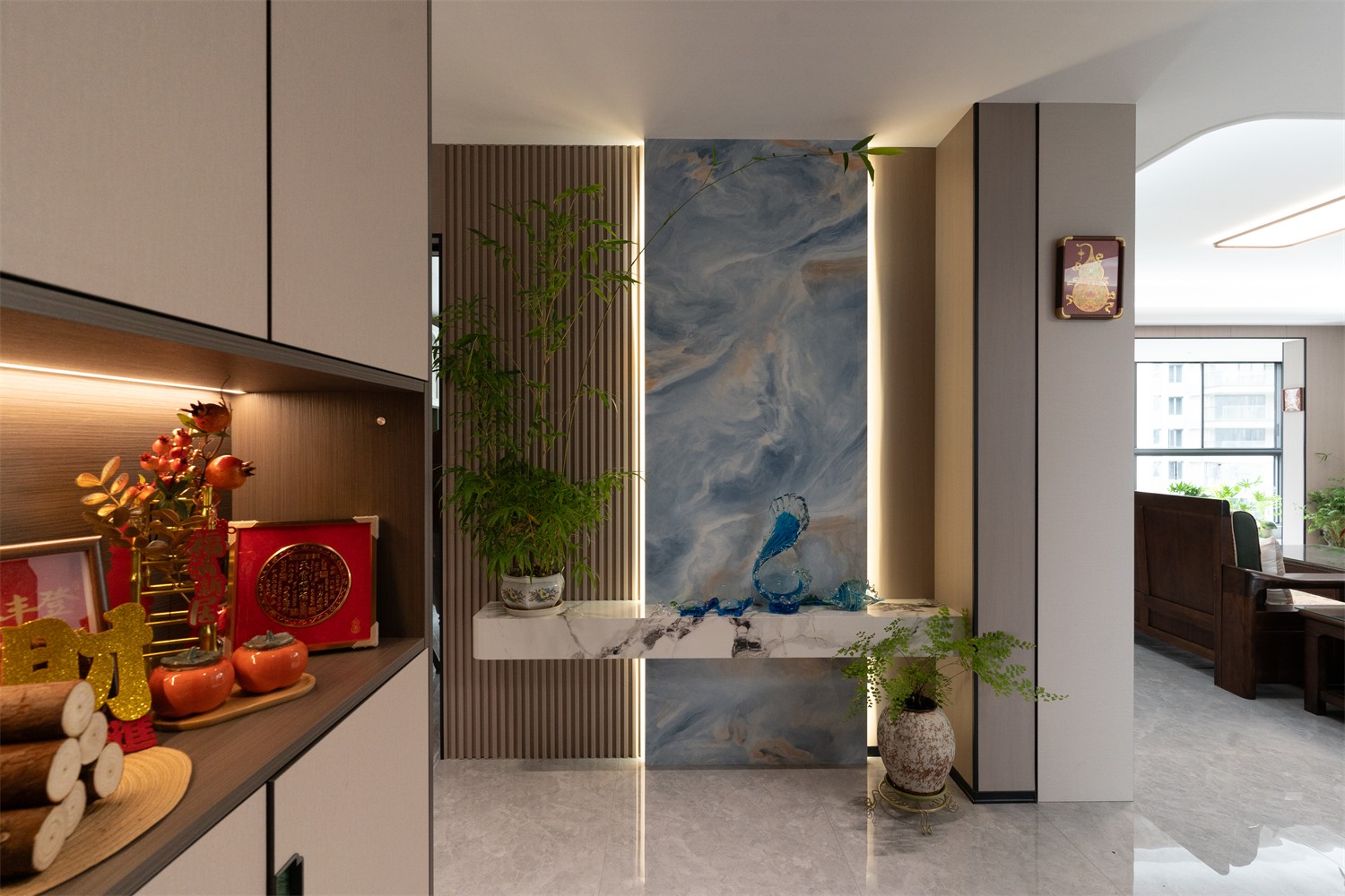 建發(fā)縵云210平新中式入戶裝修完工實景圖