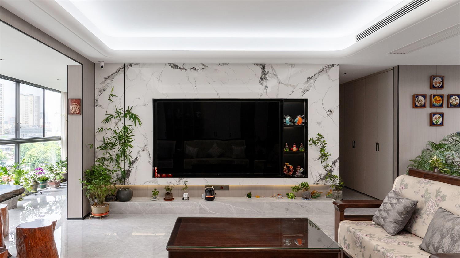 建發(fā)縵云210平新中式客廳裝修完工實景圖