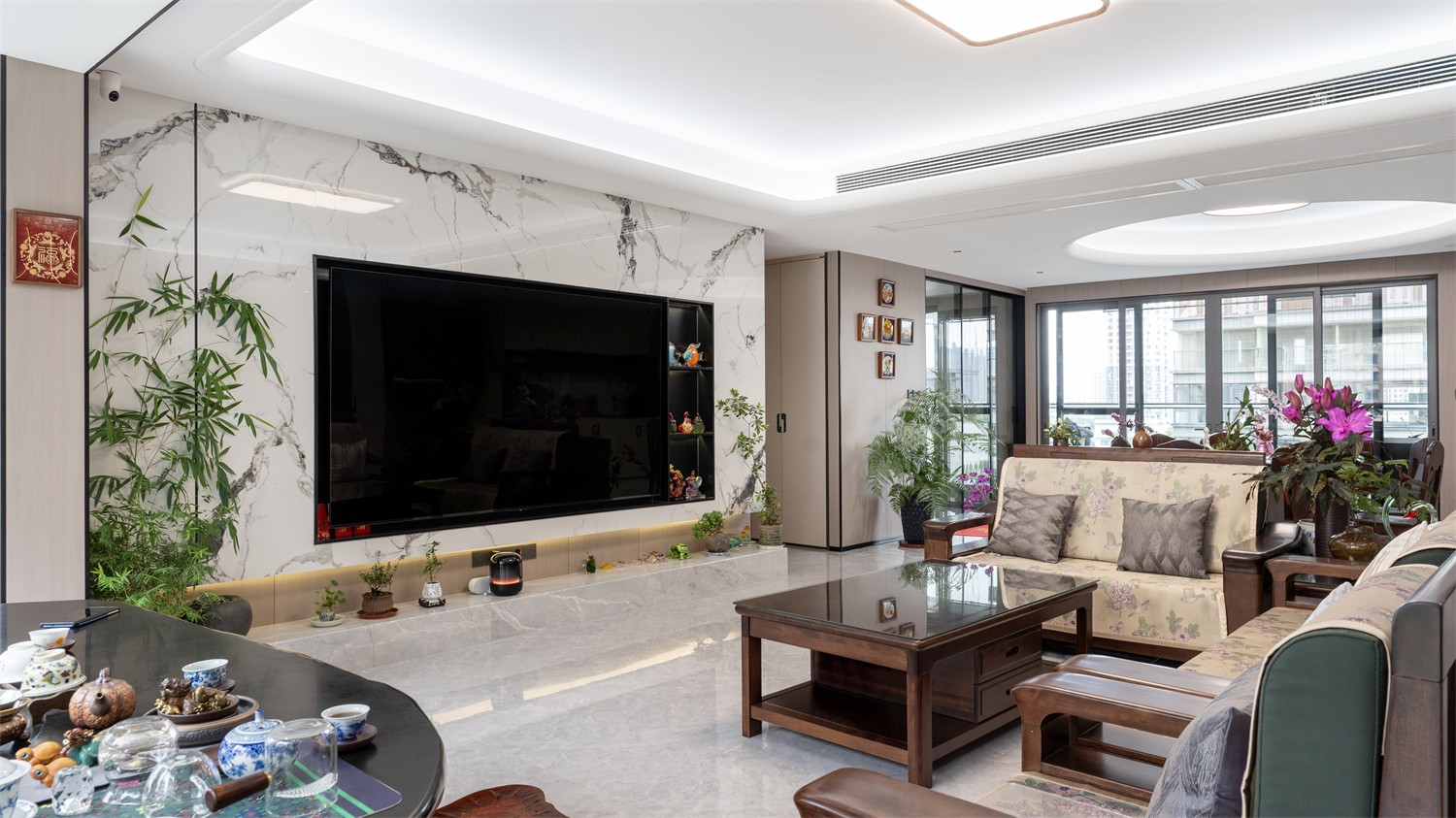 建發(fā)縵云210平新中式客廳裝修完工實景圖